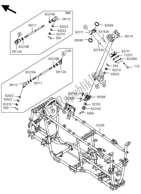 All parts for the Frame of the Kawasaki KVF 650 4X4 2012