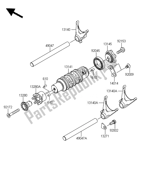 All parts for the Gear Change Drum & Shift Fork of the Kawasaki Versys 650 2010
