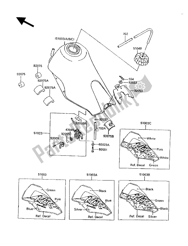 Tutte le parti per il Serbatoio Di Carburante del Kawasaki KLR 600 1991