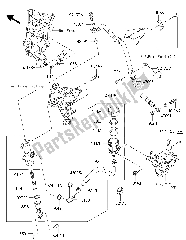 Alle onderdelen voor de Achterste Hoofdcilinder van de Kawasaki Z 1000 2015
