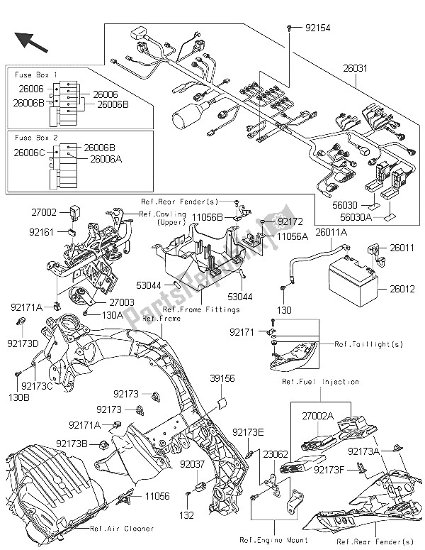 Tutte le parti per il Equipaggiamento Elettrico Del Telaio del Kawasaki Z 1000 SX 2016