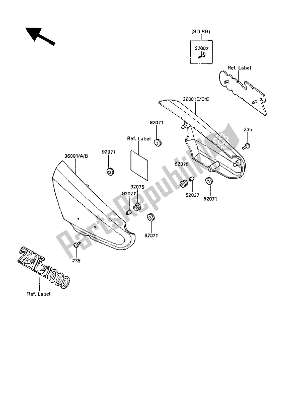 Tutte le parti per il Coperture Laterali del Kawasaki ZL 1000 1988