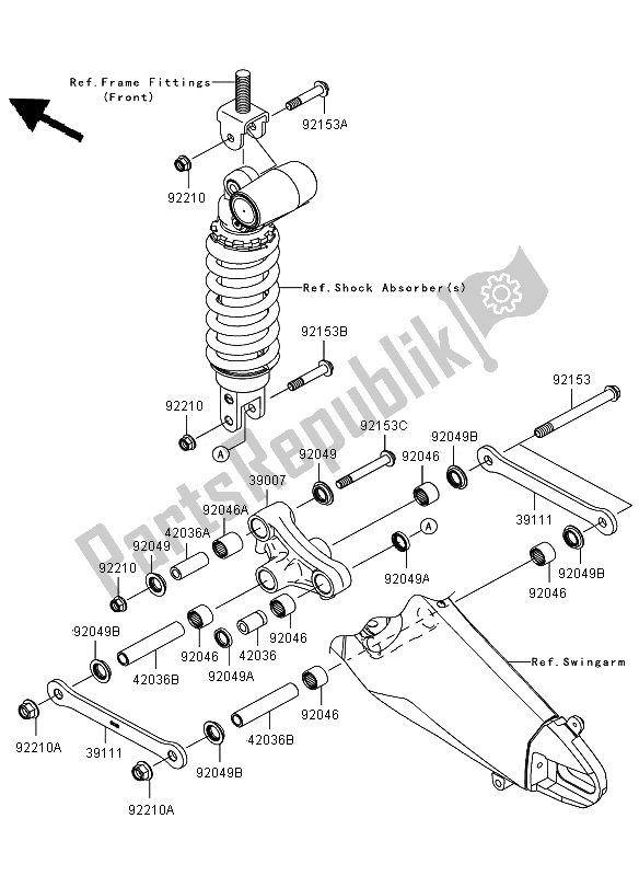 Todas as partes de Suspensão do Kawasaki Ninja ZX 6R 600 2010