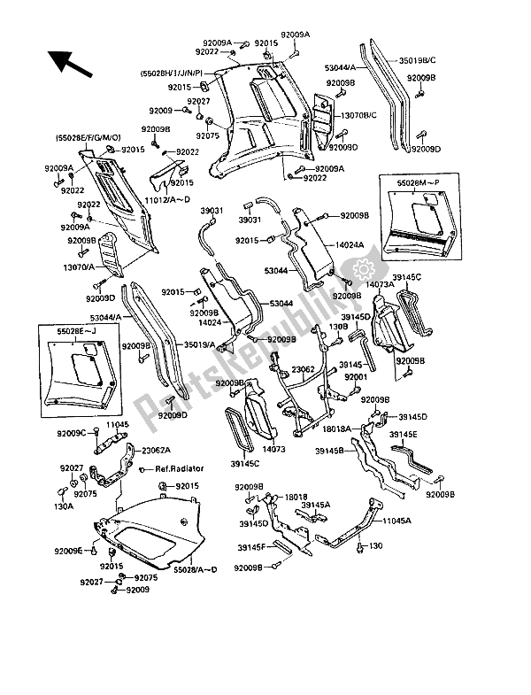 All parts for the Cowling Lowers of the Kawasaki 1000 GTR 1988