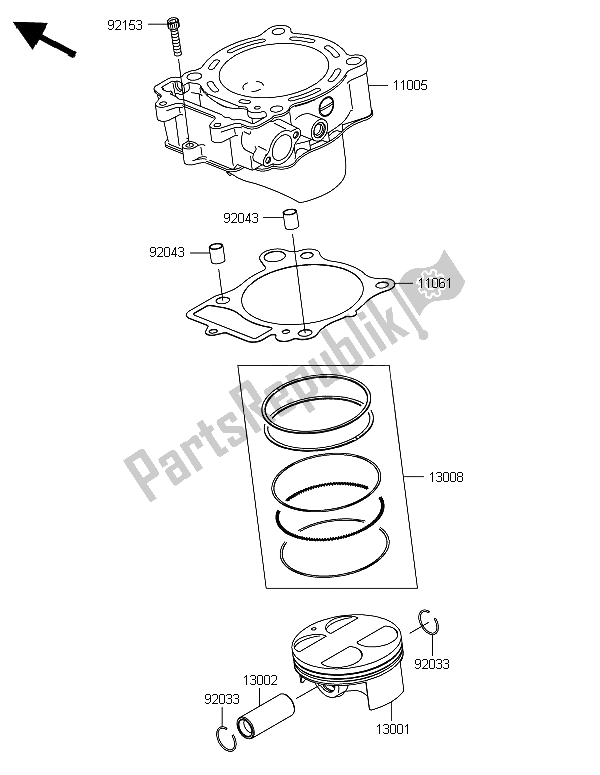 All parts for the Cylinder & Piston(s) of the Kawasaki KFX 450R 2013