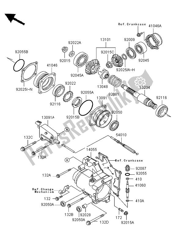 All parts for the Front Bevel Gear of the Kawasaki KLF 300 2003