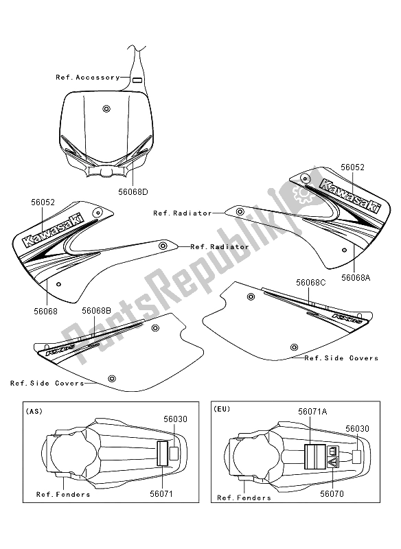 All parts for the Labels of the Kawasaki KX 85 SW LW 2009