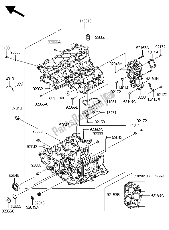 All parts for the Crankcase of the Kawasaki Ninja ZX 6R 600 2008