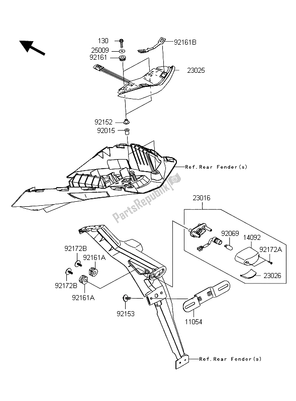 All parts for the Taillight of the Kawasaki Z 1000 ABS 2012