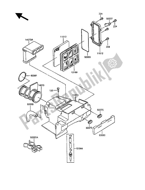 All parts for the Air Filter of the Kawasaki KLR 250 1990