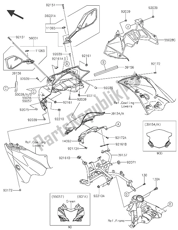 All parts for the Cowling of the Kawasaki Ninja 250 SL ABS 2016
