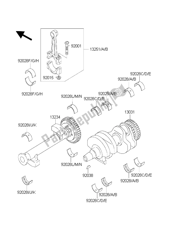 All parts for the Crankshaft of the Kawasaki KLE 500 2003