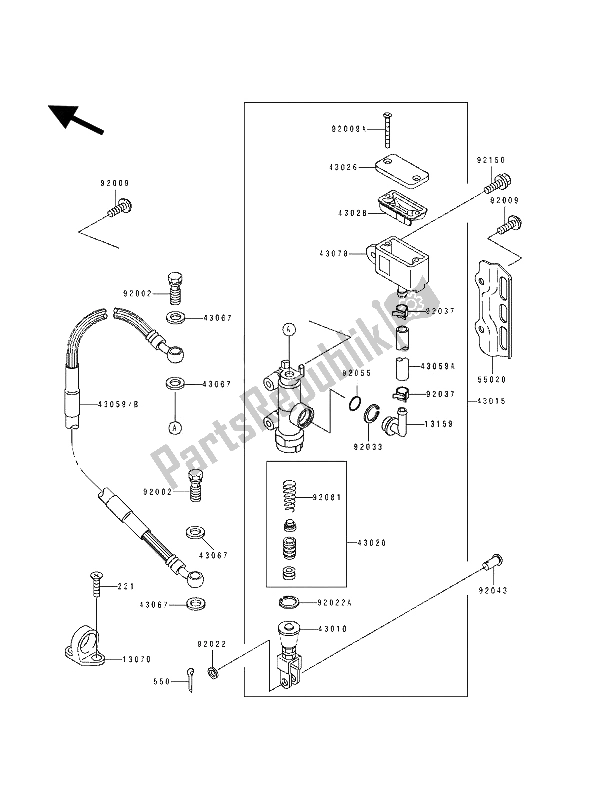 All parts for the Rear Master Cylinder of the Kawasaki KLX 250 1993