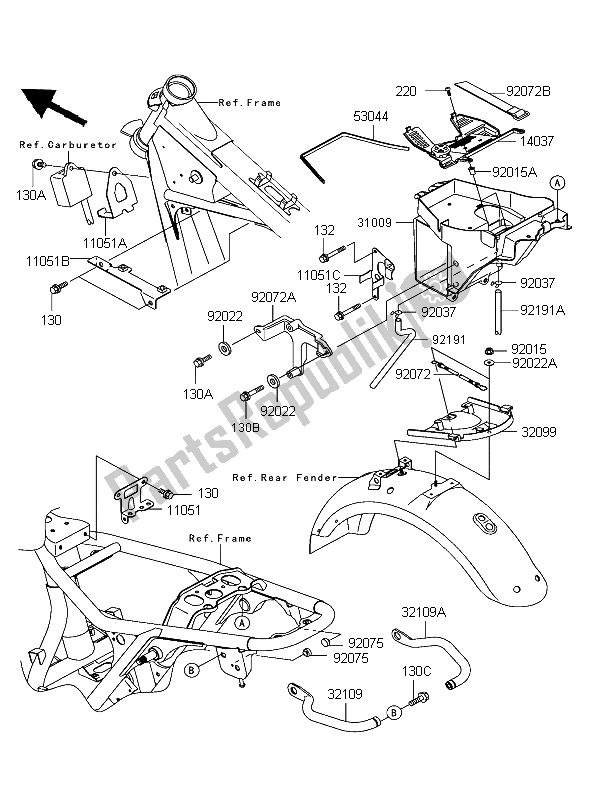 Tutte le parti per il Montaggi Della Struttura del Kawasaki W 650 2004