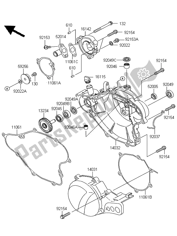 All parts for the Engine Cover of the Kawasaki KX 65 2010