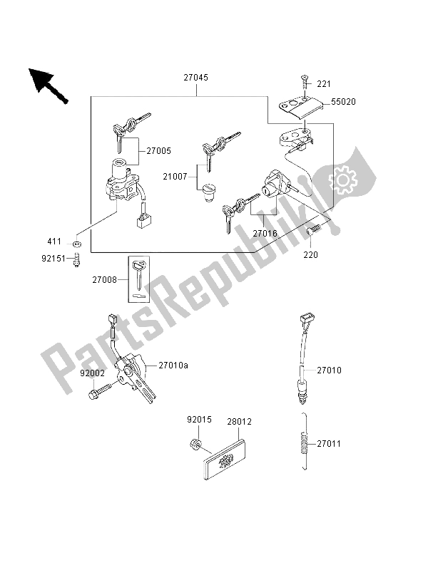 All parts for the Ignition Switch of the Kawasaki Ninja ZX 9R 900 2000