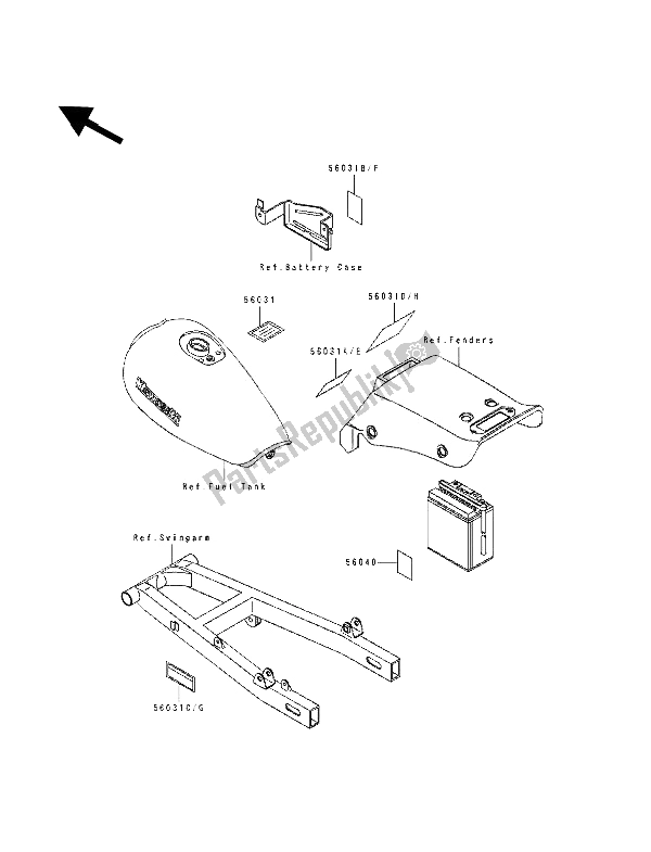 Toutes les pièces pour le Étiquettes du Kawasaki EL 250E 1994