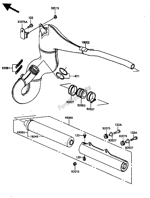 All parts for the Muffler of the Kawasaki KX 500 1985