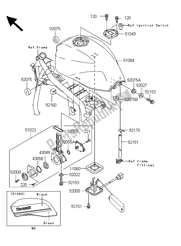 Toutes les pièces pour le Réservoir D'essence du Kawasaki ZRX 1200R 2006