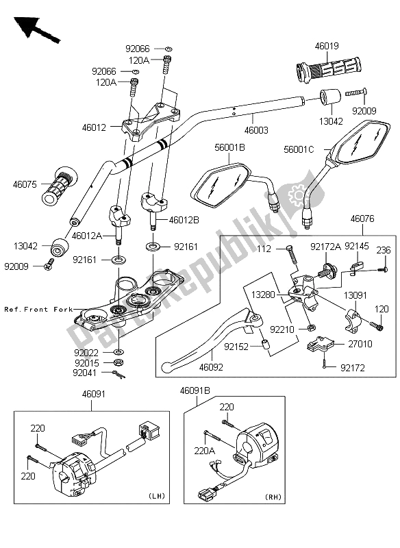 All parts for the Handlebar of the Kawasaki Z 750 ABS 2008