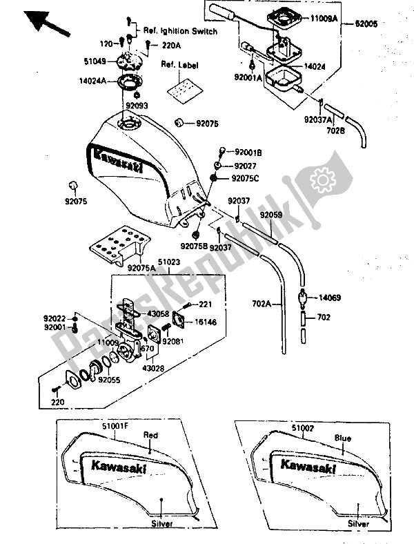 Todas as partes de Tanque De Combustível do Kawasaki GPZ 900R 1985