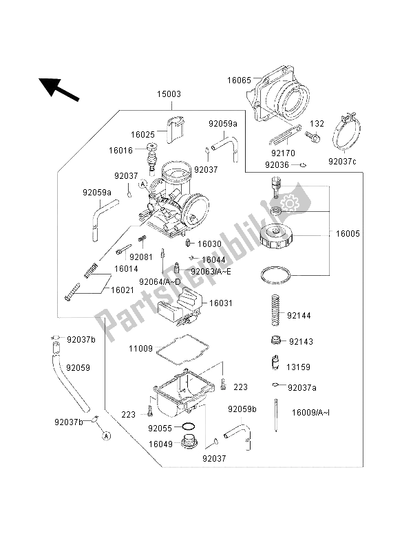 All parts for the Carburator of the Kawasaki KX 500 2000