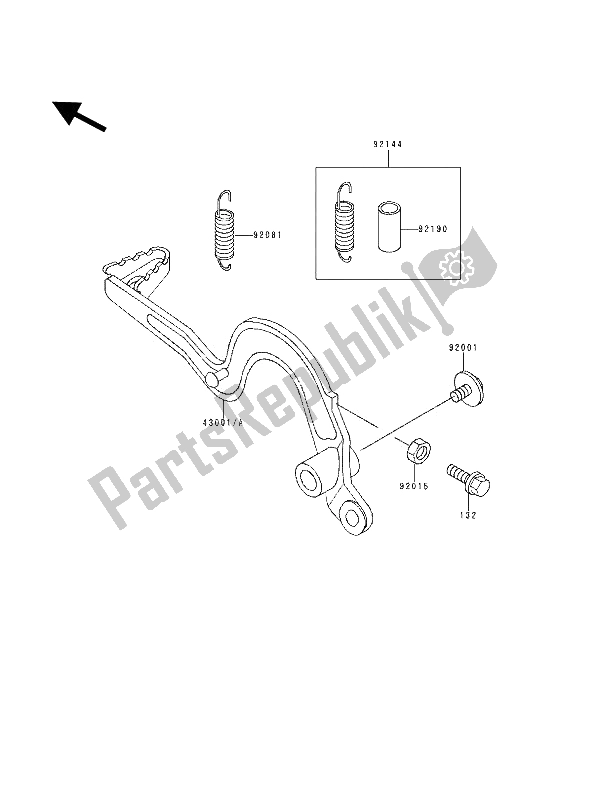 All parts for the Brake Pedal of the Kawasaki KDX 125 1991