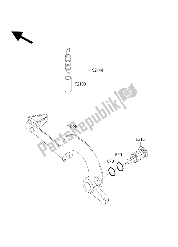 All parts for the Brake Pedal of the Kawasaki KX 250 2003