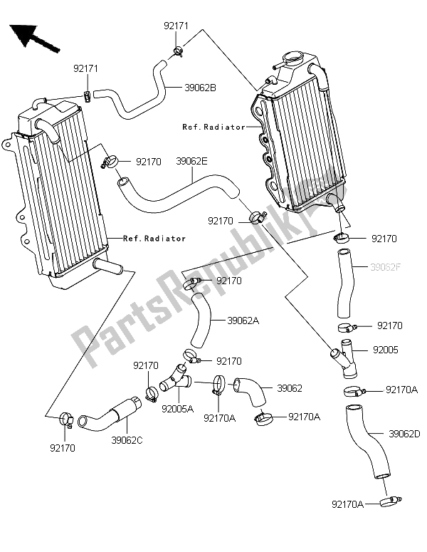 All parts for the Water Pipe of the Kawasaki KX 450 2013