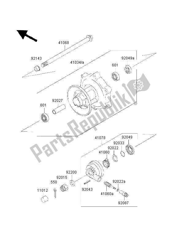 All parts for the Front Hub of the Kawasaki Eliminator 125 2000