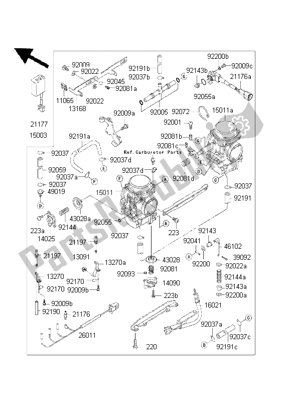 Toutes les pièces pour le Carburateur du Kawasaki W 650 2001