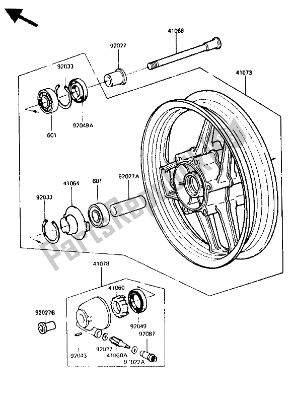 All parts for the Front Hub of the Kawasaki GPZ 900R 1985