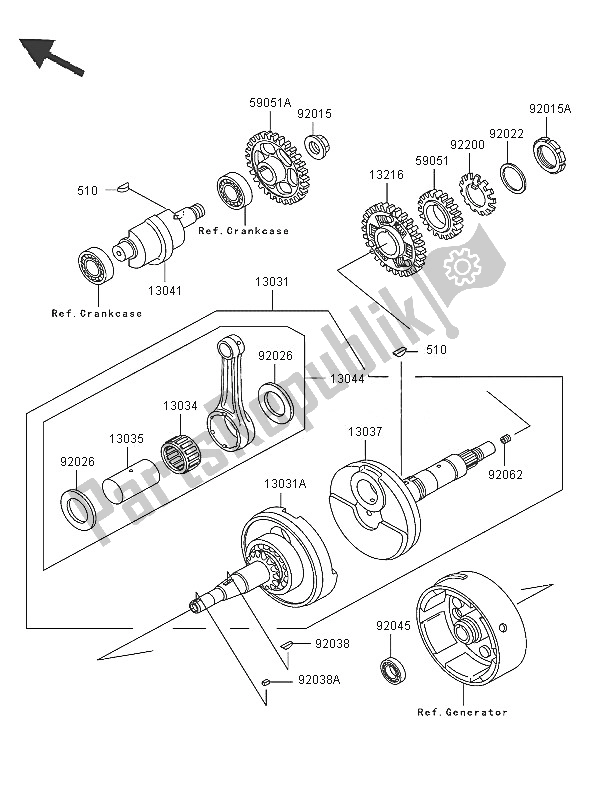 All parts for the Crankshaft of the Kawasaki KLF 300 2005