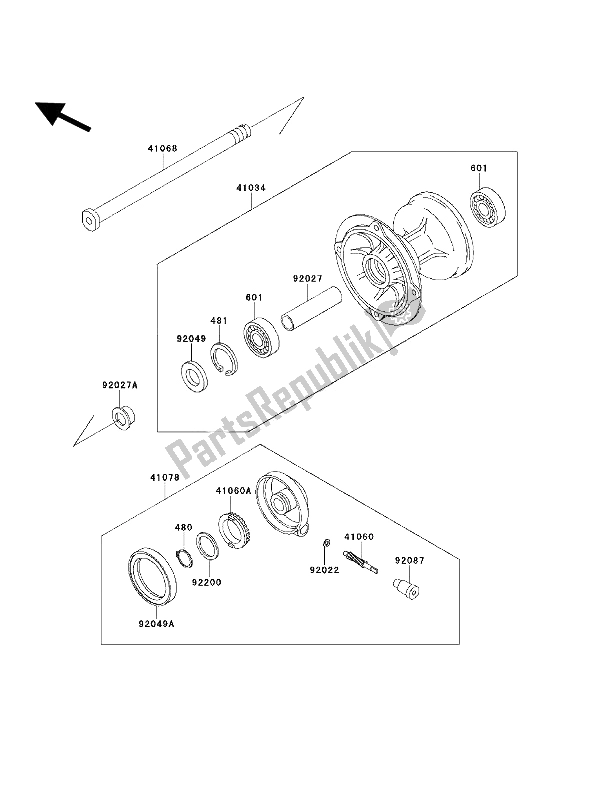 Tutte le parti per il Mozzo Anteriore del Kawasaki KLX 650 1994