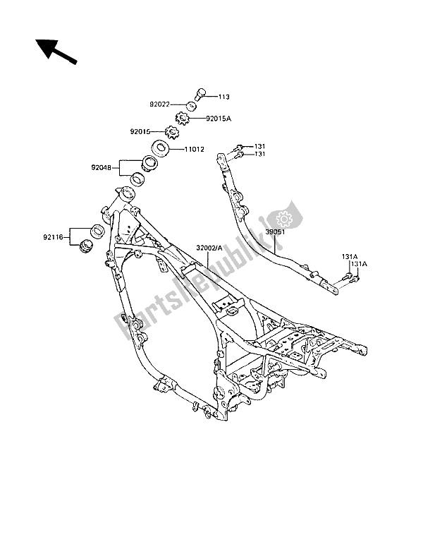 Tutte le parti per il Telaio del Kawasaki ZL 1000 1987