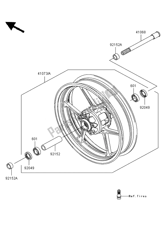 All parts for the Front Hub of the Kawasaki ER 6N 650 2007