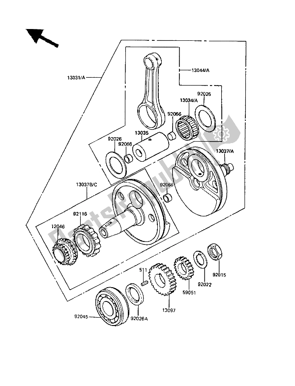 All parts for the Crankshaft of the Kawasaki KLR 500 1987