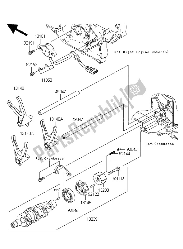 All parts for the Gear Change Drum & Shift Fork of the Kawasaki VN 2000 2004