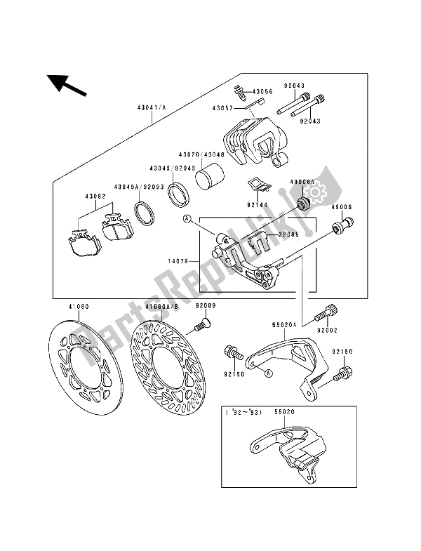 Tutte le parti per il Freno Posteriore del Kawasaki KX 500 1992