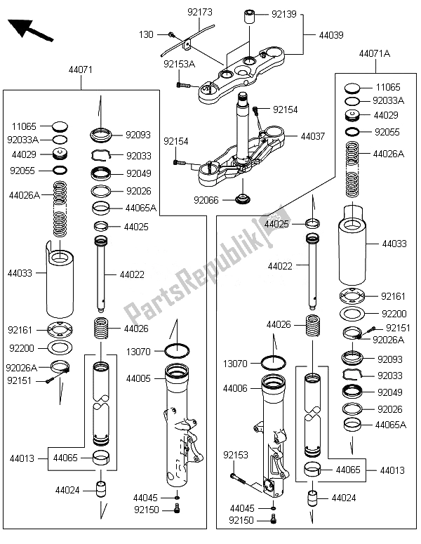 Toutes les pièces pour le Fourche Avant du Kawasaki VN 1700 Voyager Custom ABS 2014