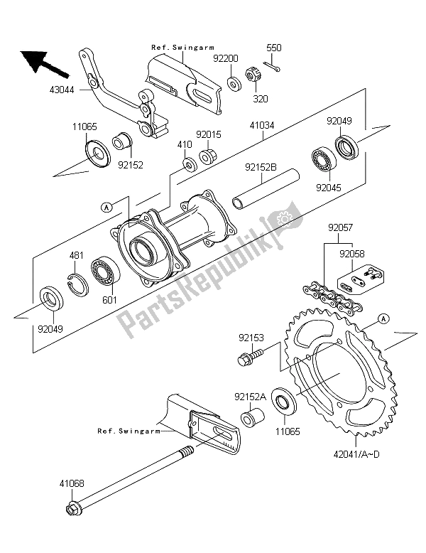 All parts for the Rear Hub of the Kawasaki KX 65 2006