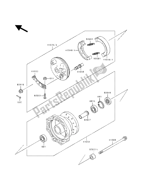 Tutte le parti per il Mozzo Anteriore del Kawasaki KX 60 1990