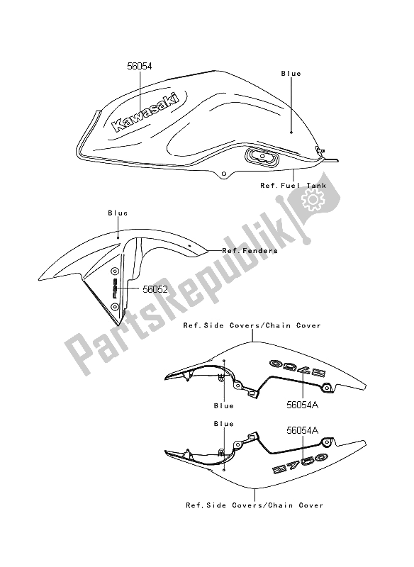 Tutte le parti per il Decalcomanie (blu) del Kawasaki Z 750 ABS 2009