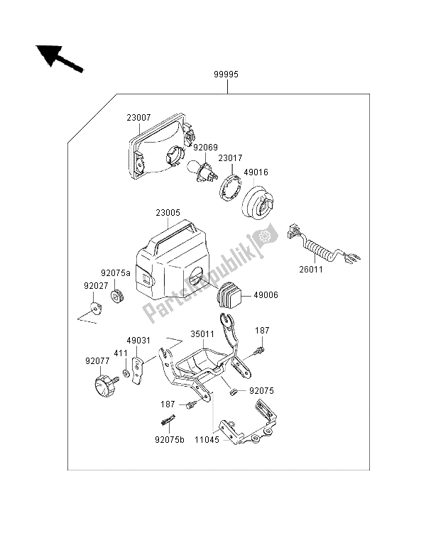 Alle onderdelen voor de Optionele Onderdelen (koplamp) van de Kawasaki KLF 300 2000
