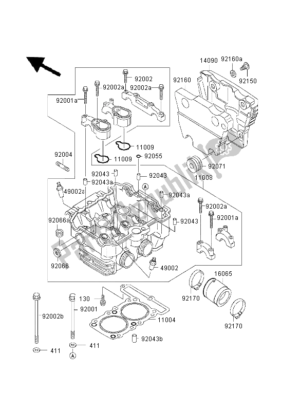 All parts for the Cylinder Head of the Kawasaki EL 252 2001