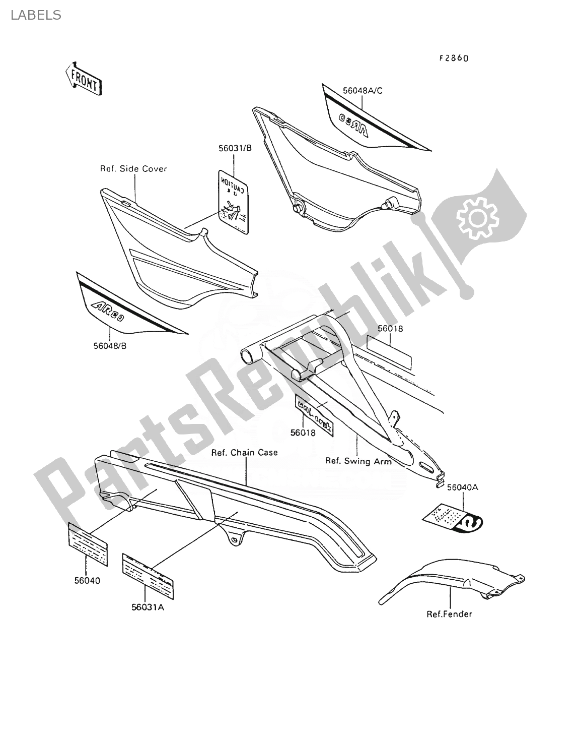 Todas las partes para Etiquetas de Kawasaki AR 80 1990