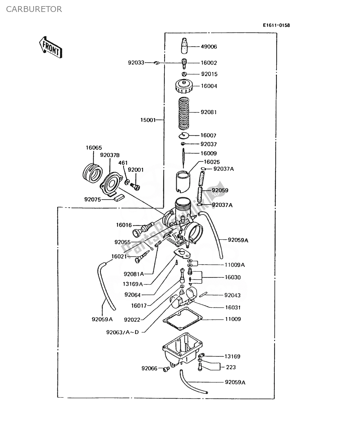 Alle onderdelen voor de Carburator van de Kawasaki AR 125 1988