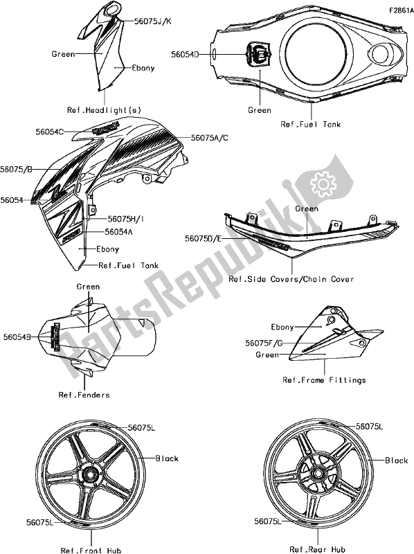 Toutes les pièces pour le F-8 Decals(green)(jhfa) du Kawasaki BR 125 Z PRO 2017