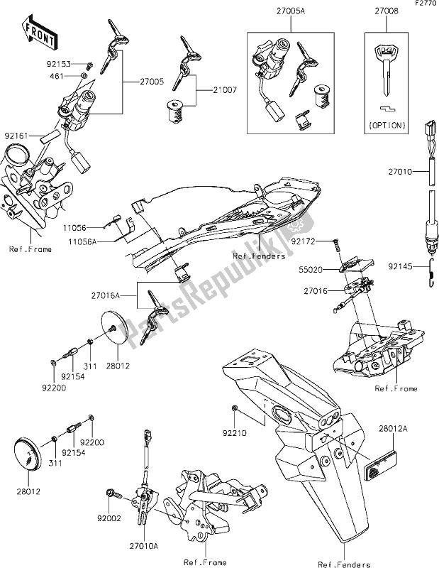 All parts for the 46 Ignition Switch of the Kawasaki BR 125 Z PRO 2019