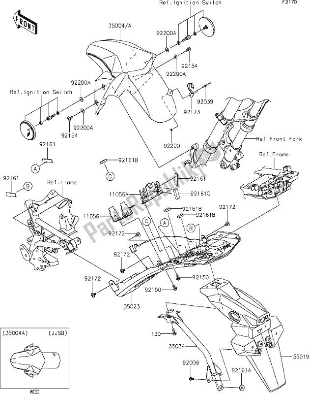 All parts for the 25 Fenders of the Kawasaki BR 125 Z PRO KRT Replica 2018